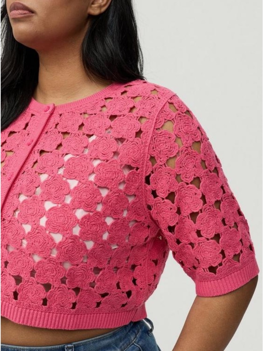 Torrid Fruit Dove Floral Crochet Shrug Cardigan Size 00 NWT Sold Out - Picture 6 of 6